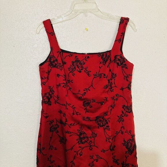 Vintage Jeffrey & Dara Evenings Red Floral Gown Black Beading Sz 10 - Picture 2 of 11